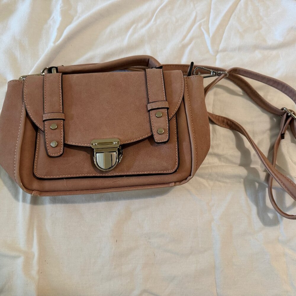 Crossbody suede-like pink handbag